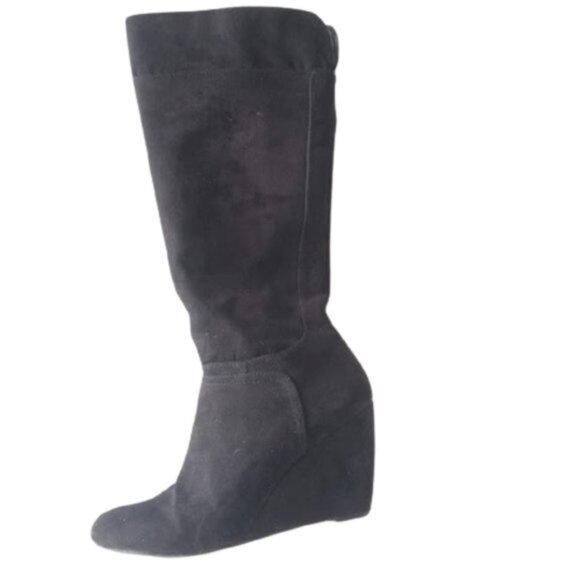 Black Faux Swede Wedge boot Size 9 - Picture 1 of 5